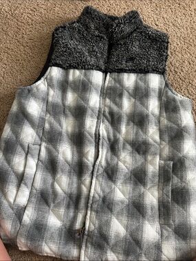 Simply Southern Gray Plaid Sherpa-Trim Kids Vest